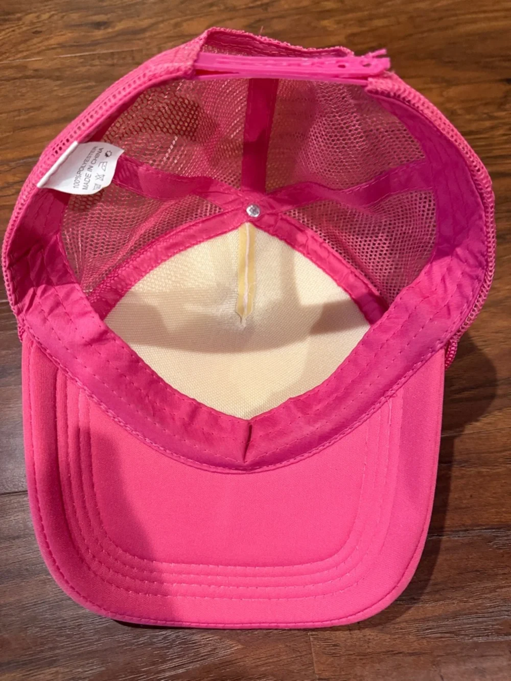 Pink and White Trucker Hat with Gold Glitter Smiley Patch